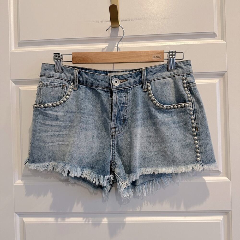 Band of Gypsies Rose Studded Denim Cut-off Shorts